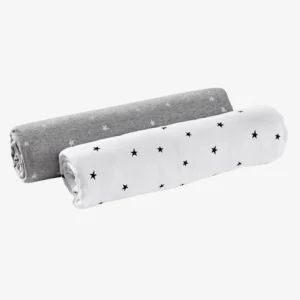 Livraison internationale Lot De 2 Draps-housses Bébé En Jersey Extensible Imprimé étoiles Gris Chiné/blanc – Vertbaudet 7