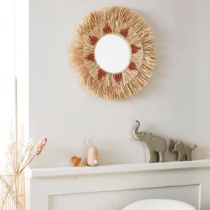 magasin en ligne france Miroir Rond Raphia Beige / Rose – Vertbaudet 11